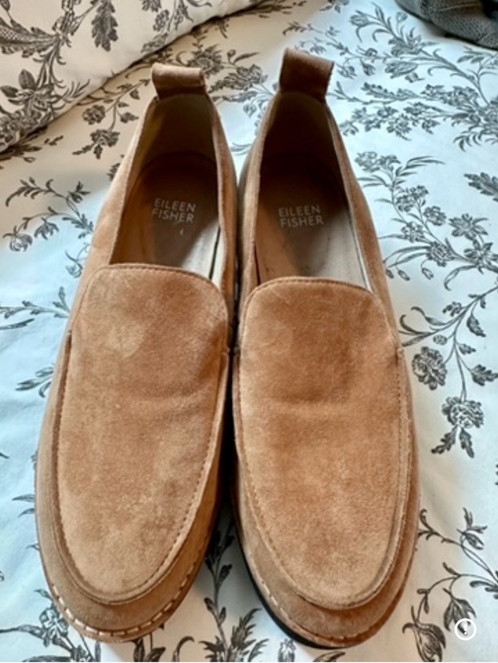 Eileen Fisher Suede Platform Loafers Size 6 Camel Lug Sole Preppy Shoes Women’s - Picture 2 of 4